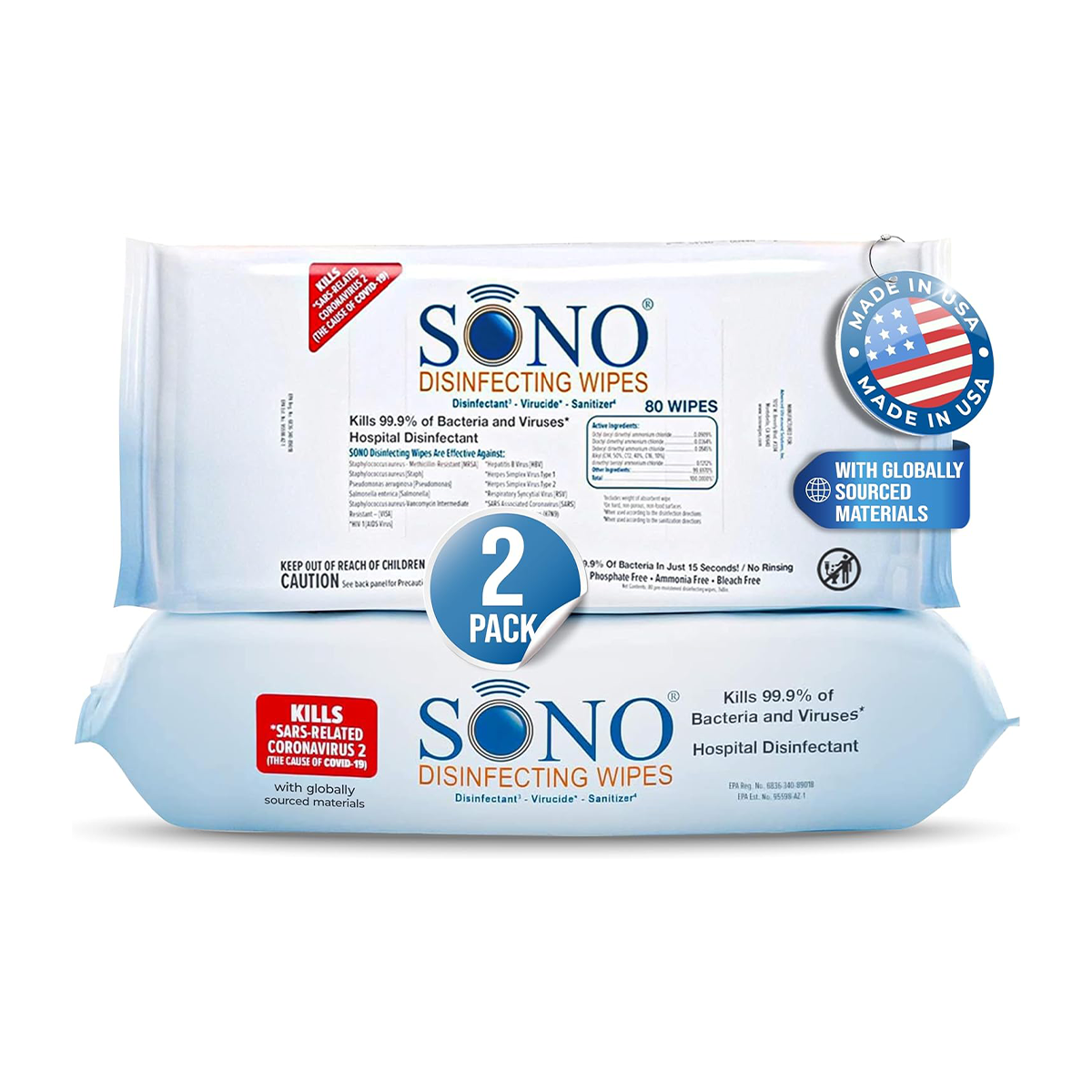 SONO Disinfecting Wipes Large Soft Pack 2 PACK