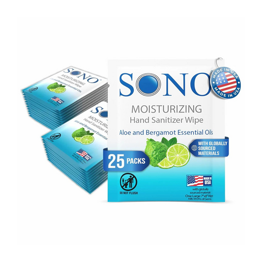 SONO Moisturizing Hand Sanitizer Wipes (25 Pack) - Gentle On-The-Go Care