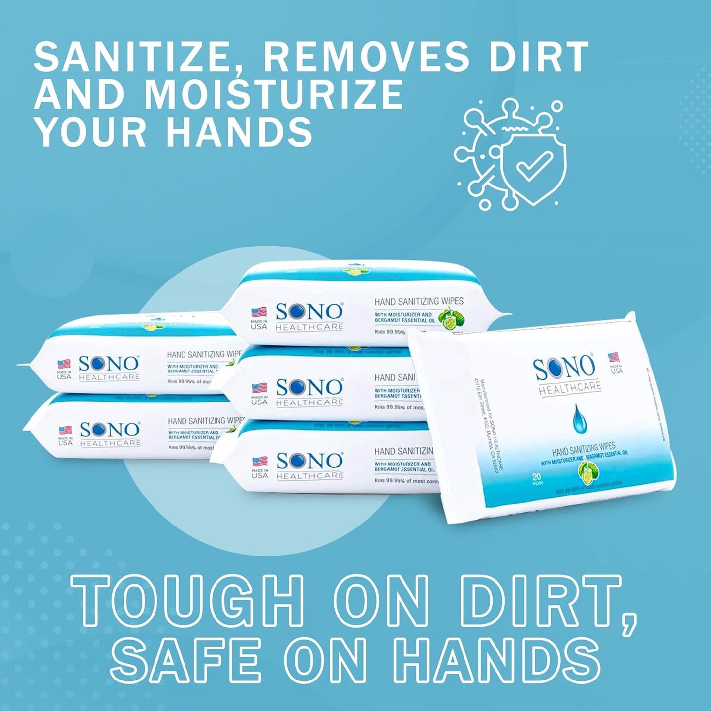 SONO Hand Sanitizing Wipes - 6 PACK (20ct)