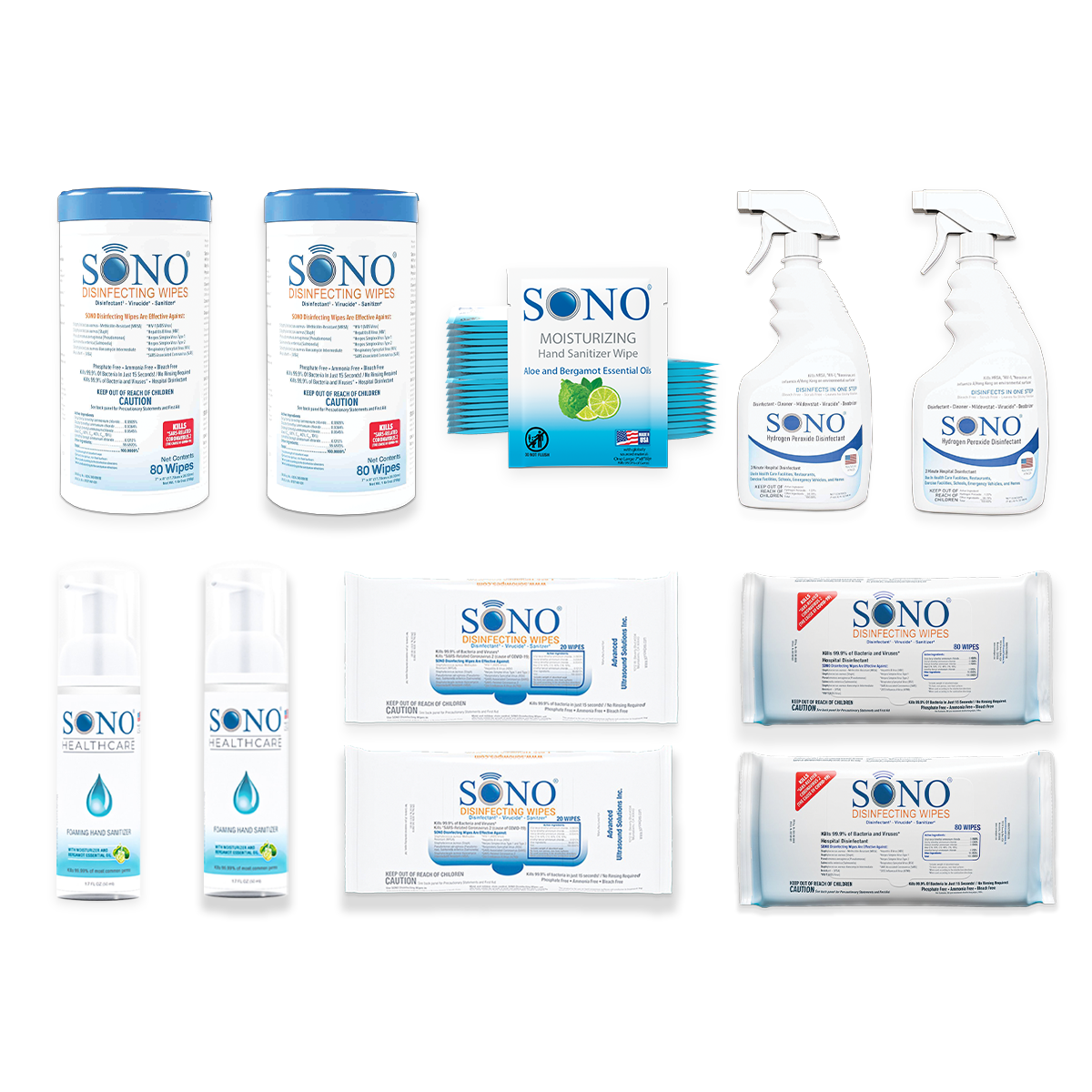 SONO Cleaning Essentials Bundle | Disinfecting Wipes & Hand Sanitizers