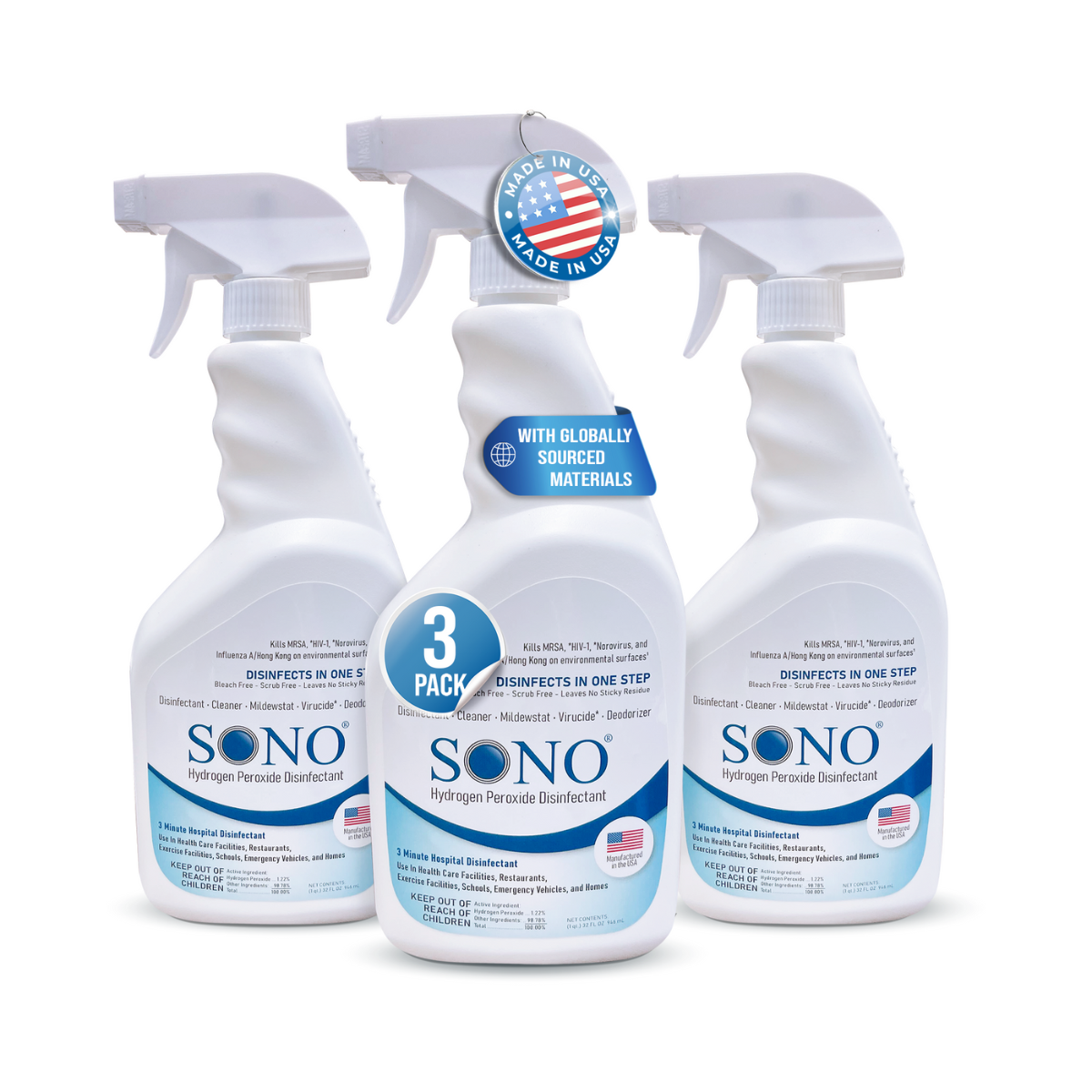 SONO Disinfecting Spray and Stain Remover (3 Pack): Medical Grade Cleaning Power