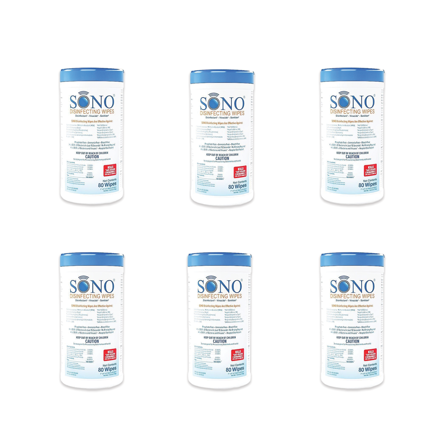 SONO Disinfecting Wipes - Canister - 80 ct (6 PACK)