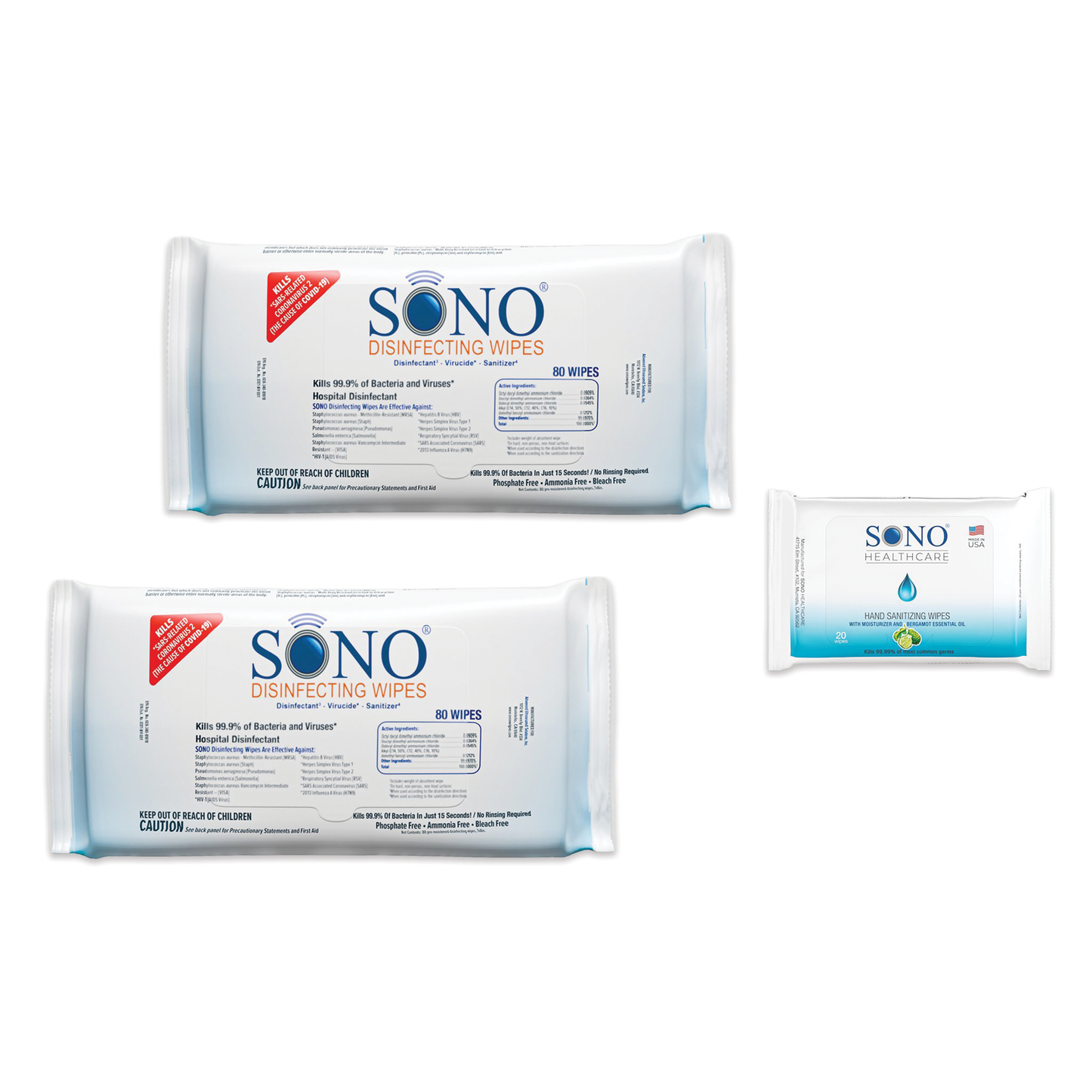 SONO Disinfecting Wipes - Large Soft Packs - 80 ct (2 PACK)